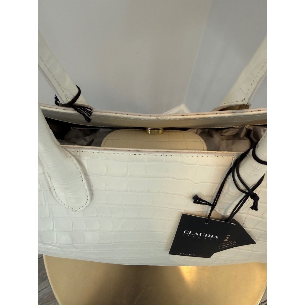 Claudia Firenze Cream Croc Embossed Leather Satchel Handbag NWT - Picture 5 of 12